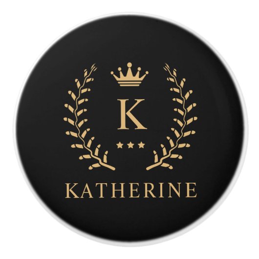 名カスタマイズ&イニシャル白黒金ゴールドモノグラム セラミックノブ (正面)