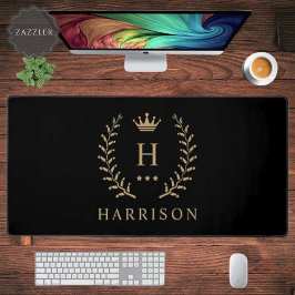 名カスタマイズ&イニシャル白黒金ゴールドモノグラム デスクマット