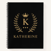 名カスタマイズ&イニシャル白黒金ゴールドモノグラム ノートブック (正面)