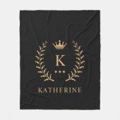名カスタマイズ&イニシャル白黒金ゴールドモノグラム フリースブランケット (正面)