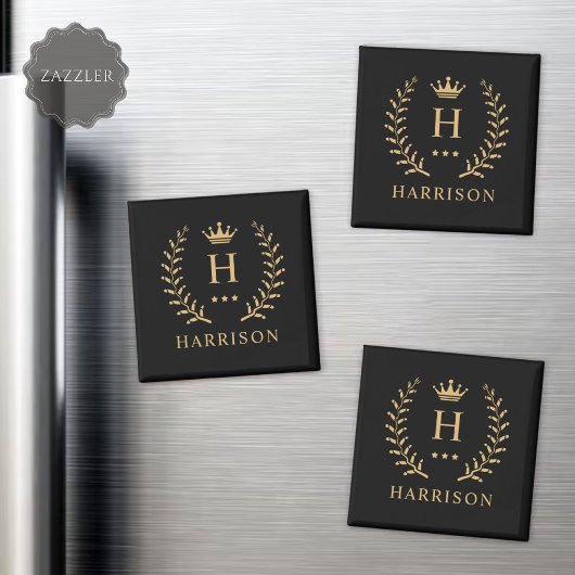 名カスタマイズ&イニシャル白黒金ゴールドモノグラム マグネット