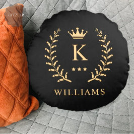 名カスタマイズ&イニシャル白黒金ゴールドモノグラム ラウンドクッション