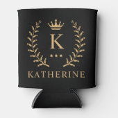 名カスタマイズ&イニシャル白黒金ゴールドモノグラム 缶クーラー (正面)