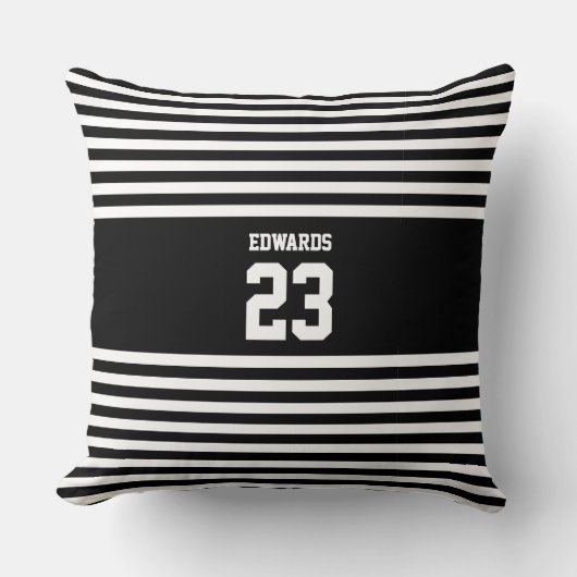 名カスタム前のストライプの付いたスポーツ クッション (正面)