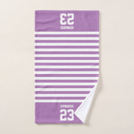 名カスタム前のストライプの付いたスポーツ ハンドタオル