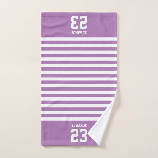 名カスタム前のストライプの付いたスポーツ ハンドタオル (ハンドタオル)
