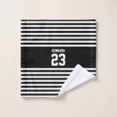 名カスタム前のストライプの付いたスポーツ バスタオルセット (ウォッシュタオル)