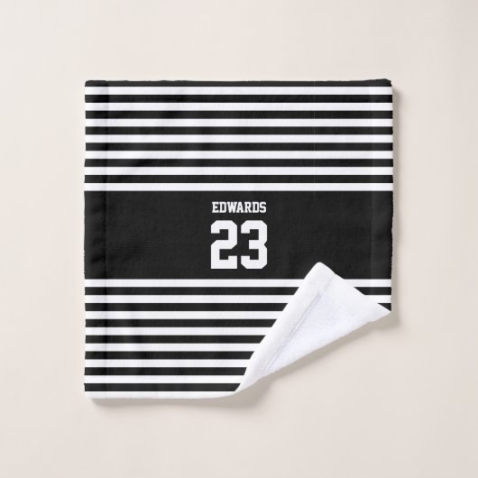 名カスタム前のストライプの付いたスポーツ バスタオルセット (ウォッシュタオル)