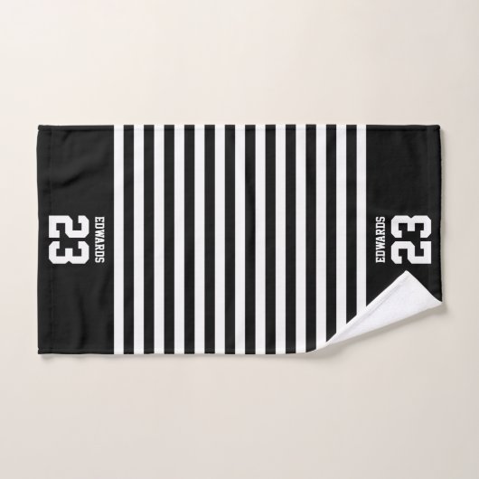 名カスタム前のストライプの付いたスポーツ バスタオルセット (ハンドタオル)