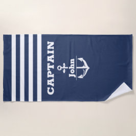 名カスタム前の海軍パーソナライズされた大尉 ビーチタオル