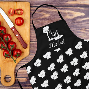 名カスタム前Black & White Chef Hatのシェフ エプロン