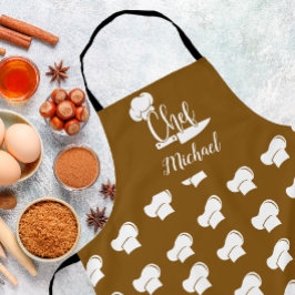 名カスタム前Brown & White Chef Hatのシェフ エプロン