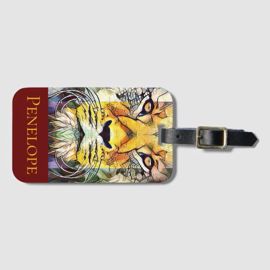 名カラフル前の劇ポップ・アートの的なライオン野生動物アート ラゲッジタグ (正面横)