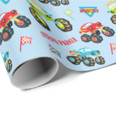 名カラフル前の小さな少年モンスタートラック ラッピングペーパー (ロールコーナー)