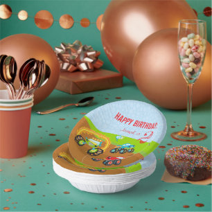 名カラフル前の年齢の誕生日少年モンスタートラック ペーパーボウル