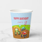 名カラフル前の年齢の誕生日少年モンスタートラック 紙コップ (裏面)