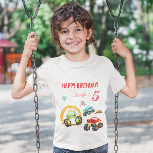 名カラフル前の年齢の誕生日少年モンスタートラック Tシャツ