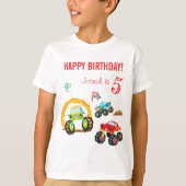 名カラフル前の年齢の誕生日少年モンスタートラック Tシャツ (正面)