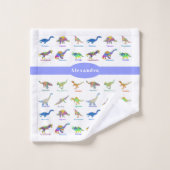 名カラフル前の恐竜パーソナライズされた バスタオルセット (ウォッシュタオル)