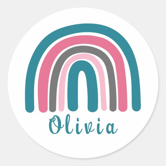 名カラフル前付きボパーソナライズされたホ虹 ラウンドシール (正面)