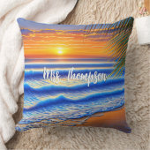名カリブの前を付けパーソナライズされたた夕日 クッション (ブランケット)