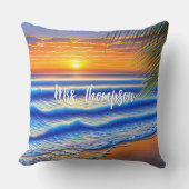 名カリブの前を付けパーソナライズされたた夕日 クッション (正面)
