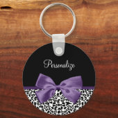 名ガーリー前のかわいらし紫色のリボン キーホルダー (正面)
