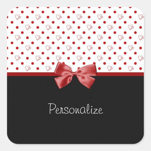 名ガーリー前のハートと水玉模様 スクエアシール (正面)