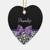 名ガーリー前のレオパかわいらしードプリントパープルリボン セラミックオーナメント (左)