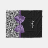名ガーリー前のレオパかわいらしードプリントパープルリボン フリースブランケット (正面(横))
