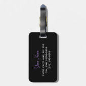 名ガーリー前のレオパかわいらしードプリントパープルリボン ラゲッジタグ (裏面縦)