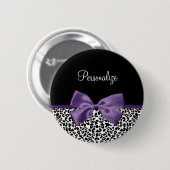 名ガーリー前のレオパかわいらしードプリントパープルリボン 缶バッジ (正面&裏面)