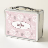 名ガーリー前&イニシャルウィンタースノーフレークピンク メタルランチボックス (裏面)
