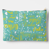 名ガーリー前、ハートと星ティール（緑がかった色） アクセサリーポーチ (裏面)