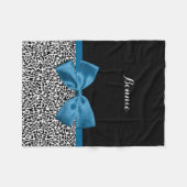 名ガーリー前Leopard Print Cobalt かわいらし Blue Ribbon フリースブランケット (正面(横))