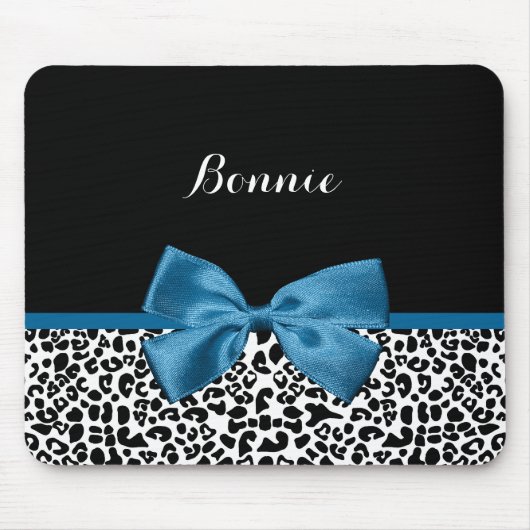 名ガーリー前Leopard Print Cobalt かわいらし Blue Ribbon マウスパッド (正面)