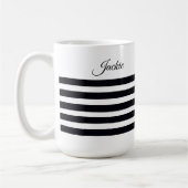 名クラシックパーソナライズされた名ブラック&ホワイトストライプ コーヒーマグカップ (左)