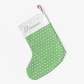 名クラシックライトグリーンとホワイト水玉模様 スモールクリスマスストッキング (裏面 (吊り時))