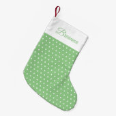 名クラシックライトグリーンとホワイト水玉模様 スモールクリスマスストッキング (正面 (吊り時))