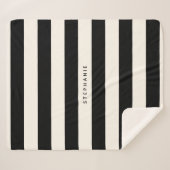 名クラシック前の黒と卵殻の白ストライプい シェルパブランケット (正面(横))