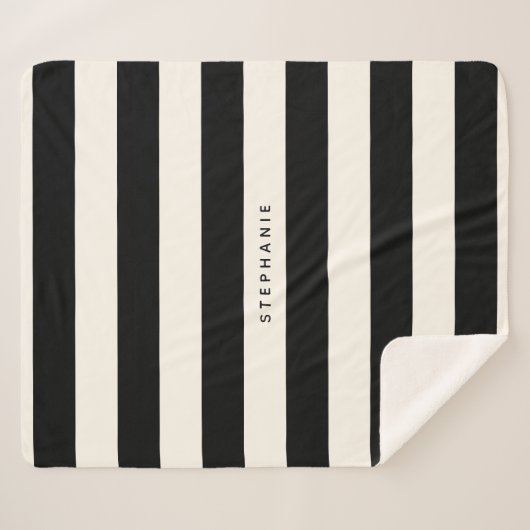 名クラシック前の黒と卵殻の白ストライプい シェルパブランケット (正面(横))
