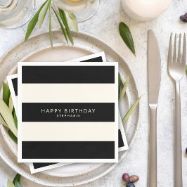 名クラシック前の黒と卵殻の白ストライプい スタンダードカクテルナプキン