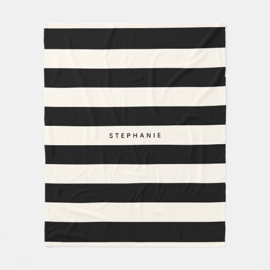名クラシック前の黒と卵殻の白ストライプい フリースブランケット (正面)