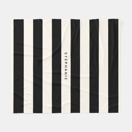 名クラシック前の黒と卵殻の白ストライプい フリースブランケット (正面(横))