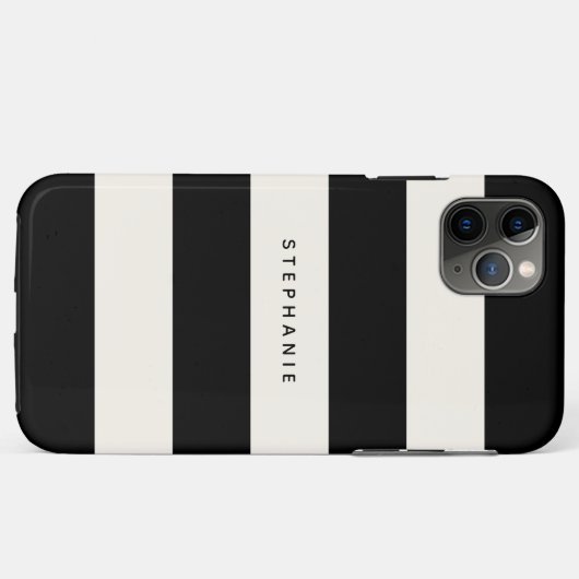 名クラシック前の黒と卵殻の白ストライプい Case-Mate iPhoneケース (裏面(横))