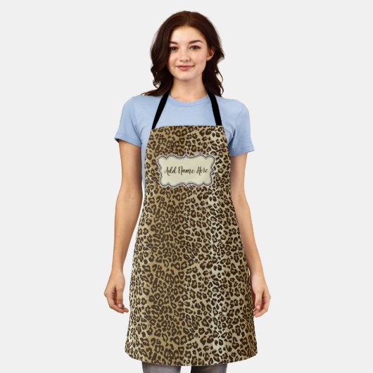 名クラシック前付き自然カスタムヒョウ柄 エプロン (着用した状態)
