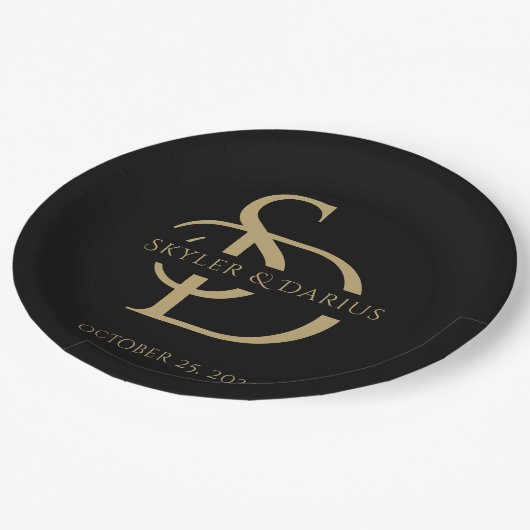 名シンプルパーソナライズされた付き結婚モノグラム ペーパープレート (アングル)