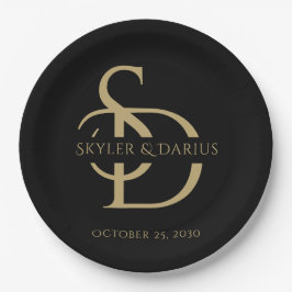 名シンプルパーソナライズされた付き結婚モノグラム ペーパープレート
