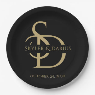 名シンプルパーソナライズされた付き結婚モノグラム ペーパープレート