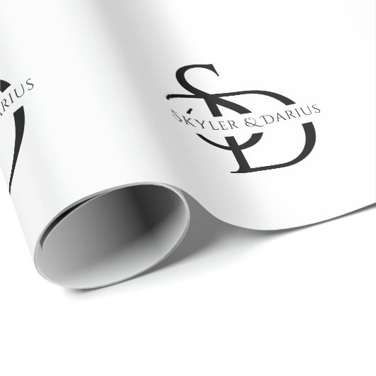 名シンプルパーソナライズされた付き結婚モノグラム ラッピングペーパー (ロールコーナー)